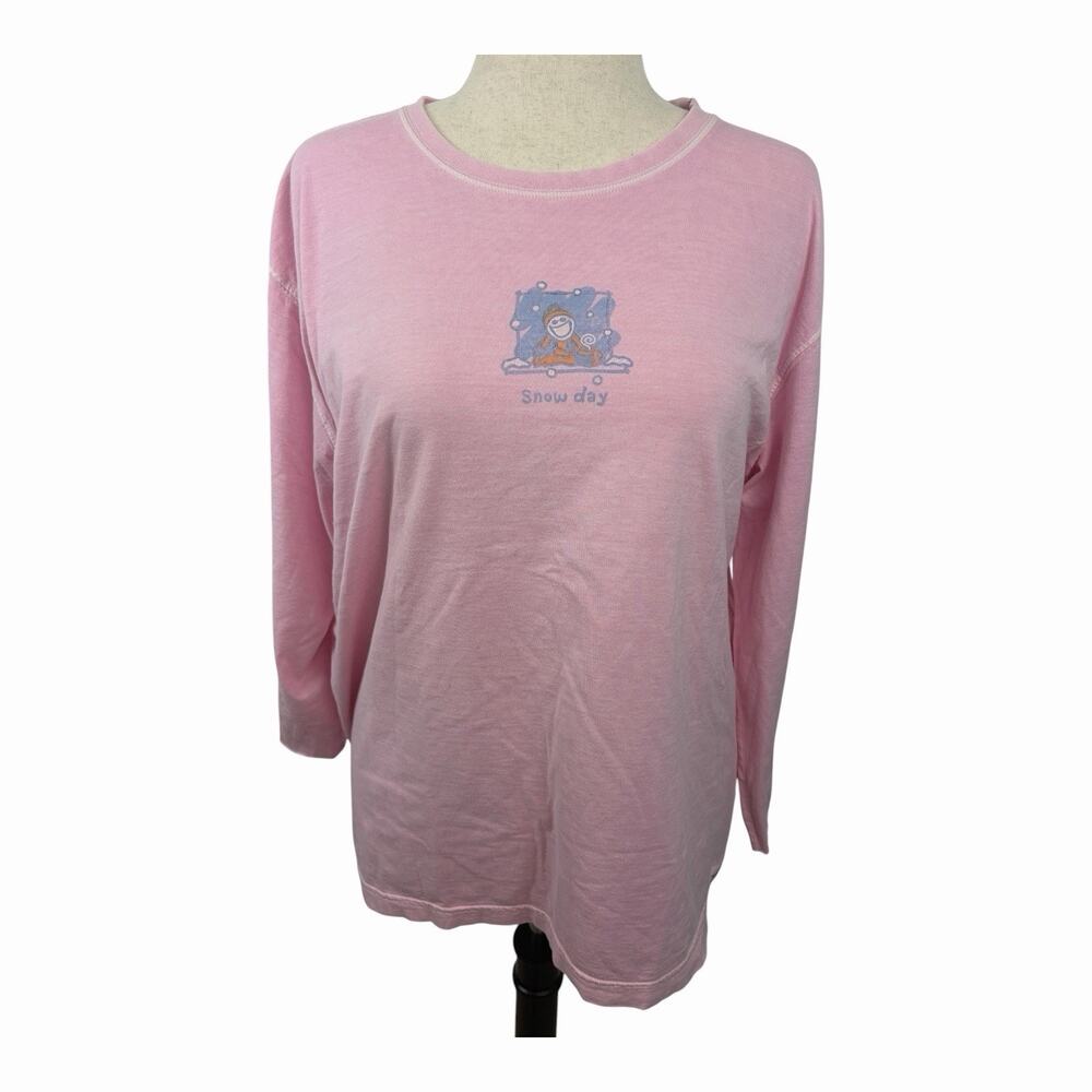 Life is Good Womens XL Snow Day Shirt Pink Long Sleeve Winter Graphic Tee